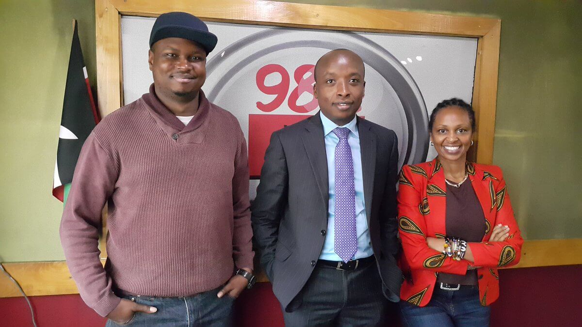 From Left to Right: Radio Presenter Maqbul Mohammed, Perminus Wainaina the Head of Recruitment at CSS and Radio Presenter Renee Ngamau