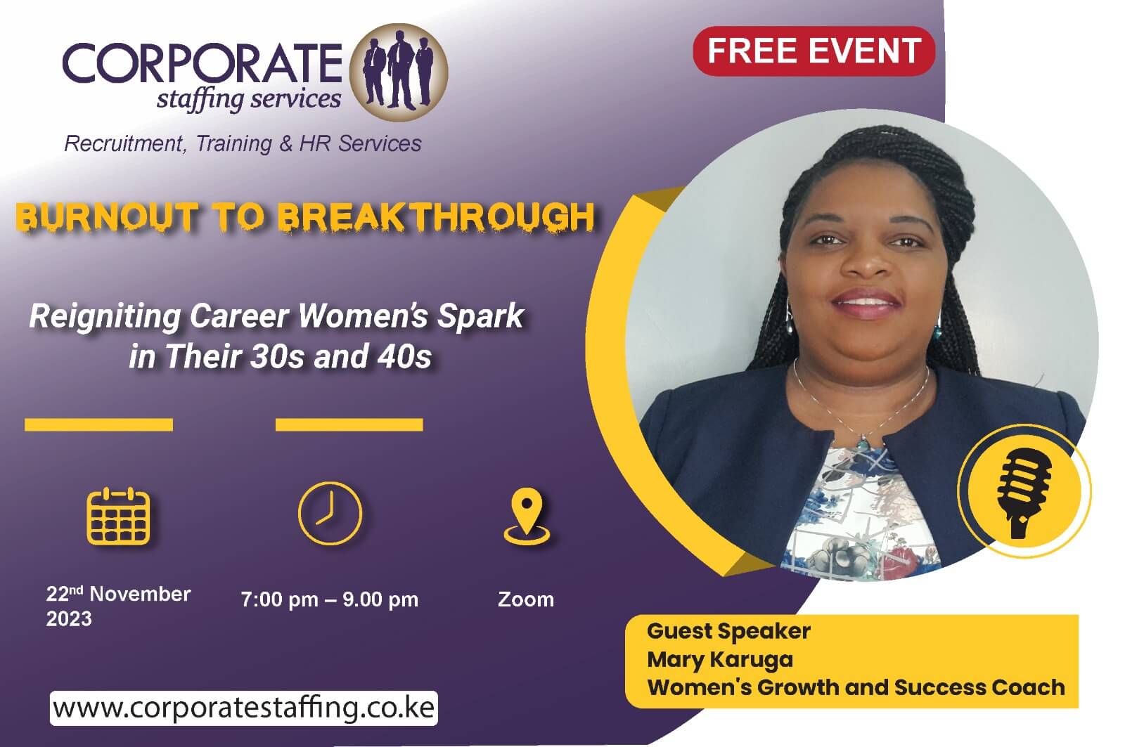 BURNOUT TO BREAKTHROUGH: Reigniting Career Women’s Spark in Their 30s and 40s (Free Event)